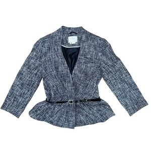 Kate‎ Spade Black White Tweed Peplum Belted Blazer Jacket NJMU1967 Size 2